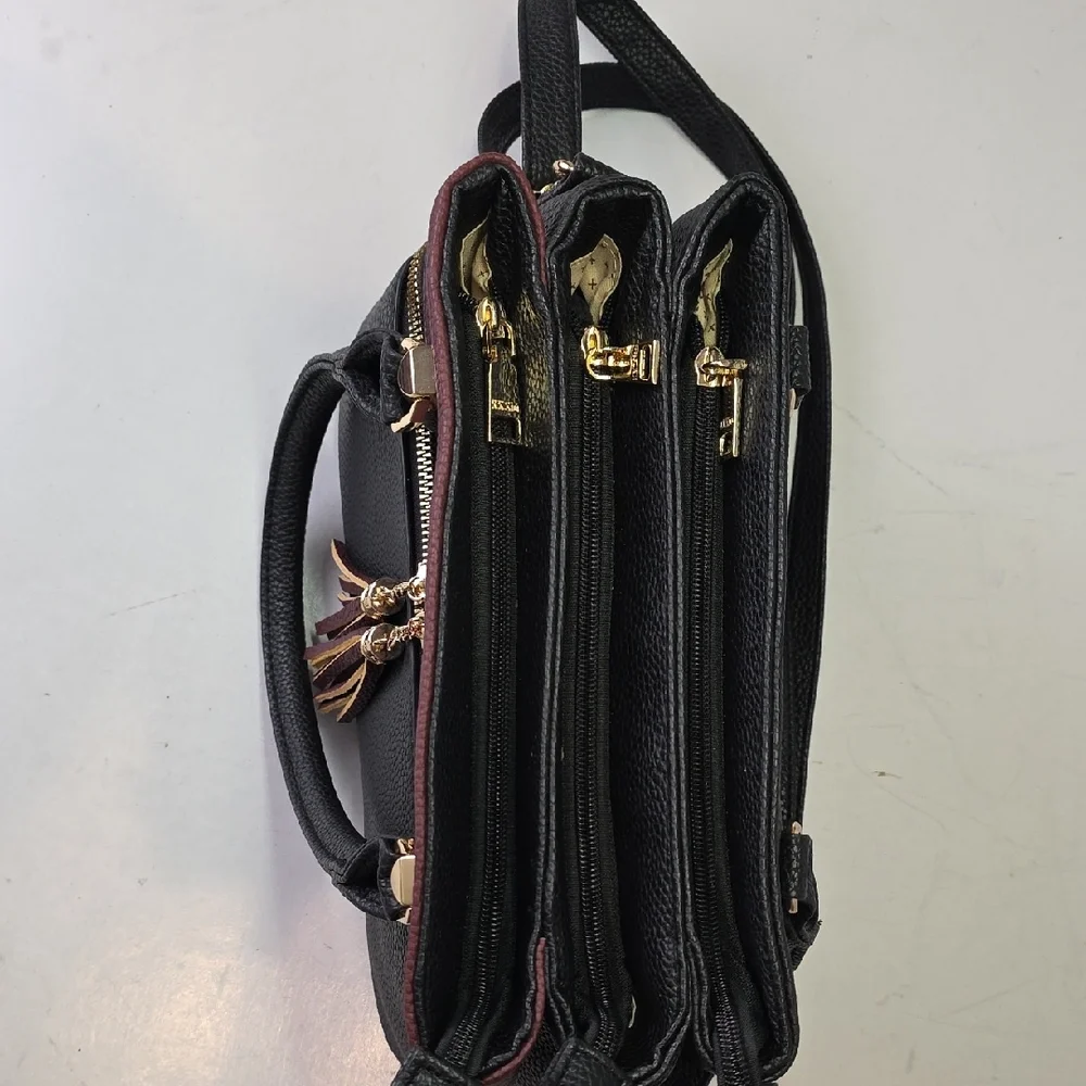 KKXiu Women's Handbag Black Burgundy Shoulder Bag‎ Crossbody Purse Faux Leather